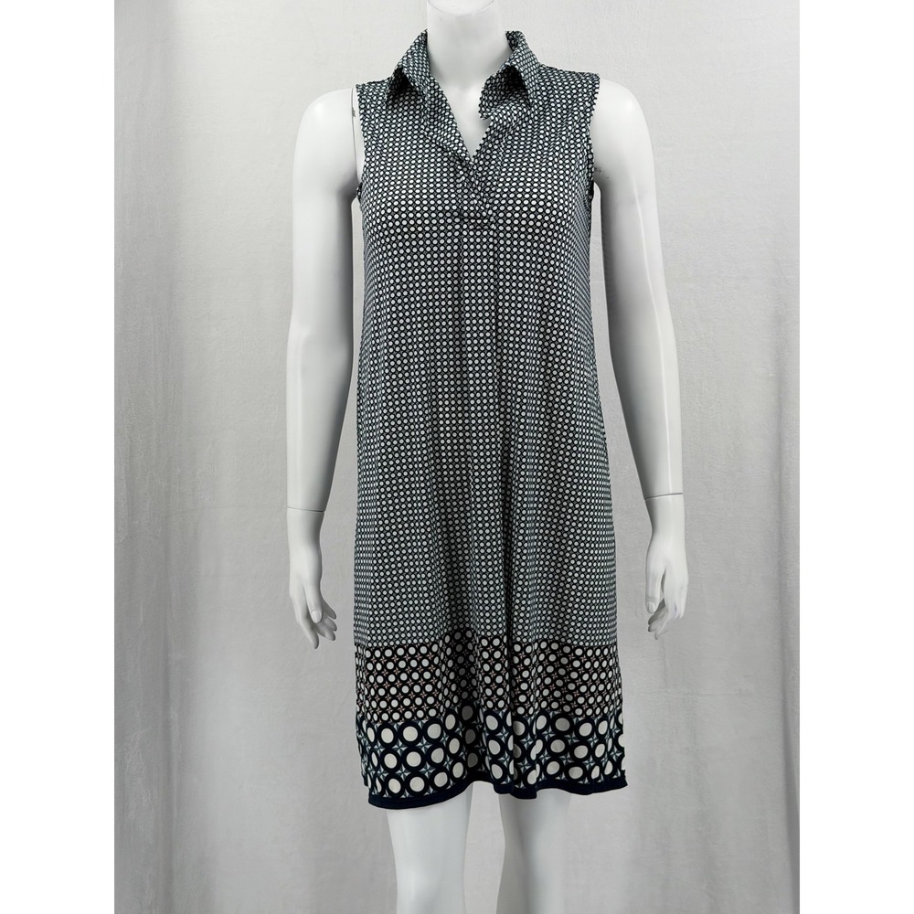 Max Studio Dress Womens Small Navy Geometric Dots Shift Sleeveless Work Modern